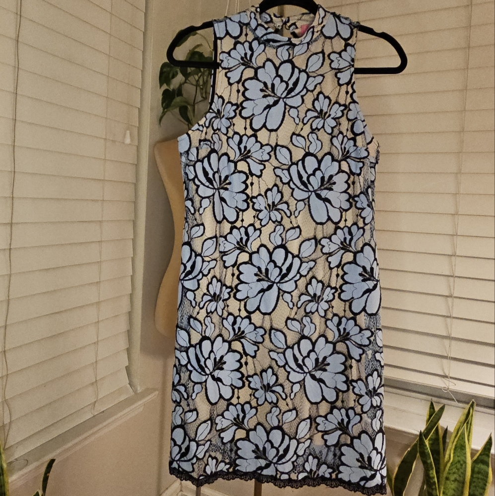Tracy Reese Blue and Tan Lace Midi Dress